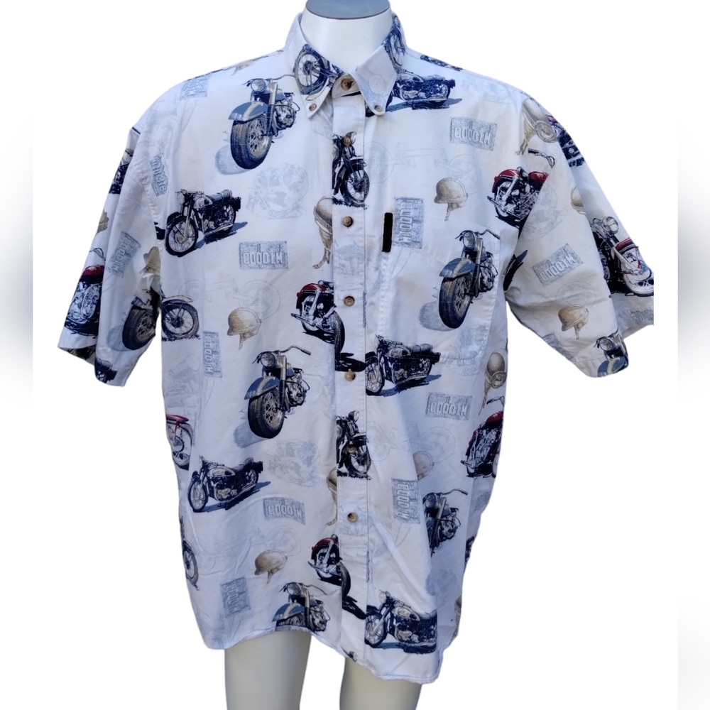 North River Outfitters Cotton License Plate Motorcycle Print Button Down Large